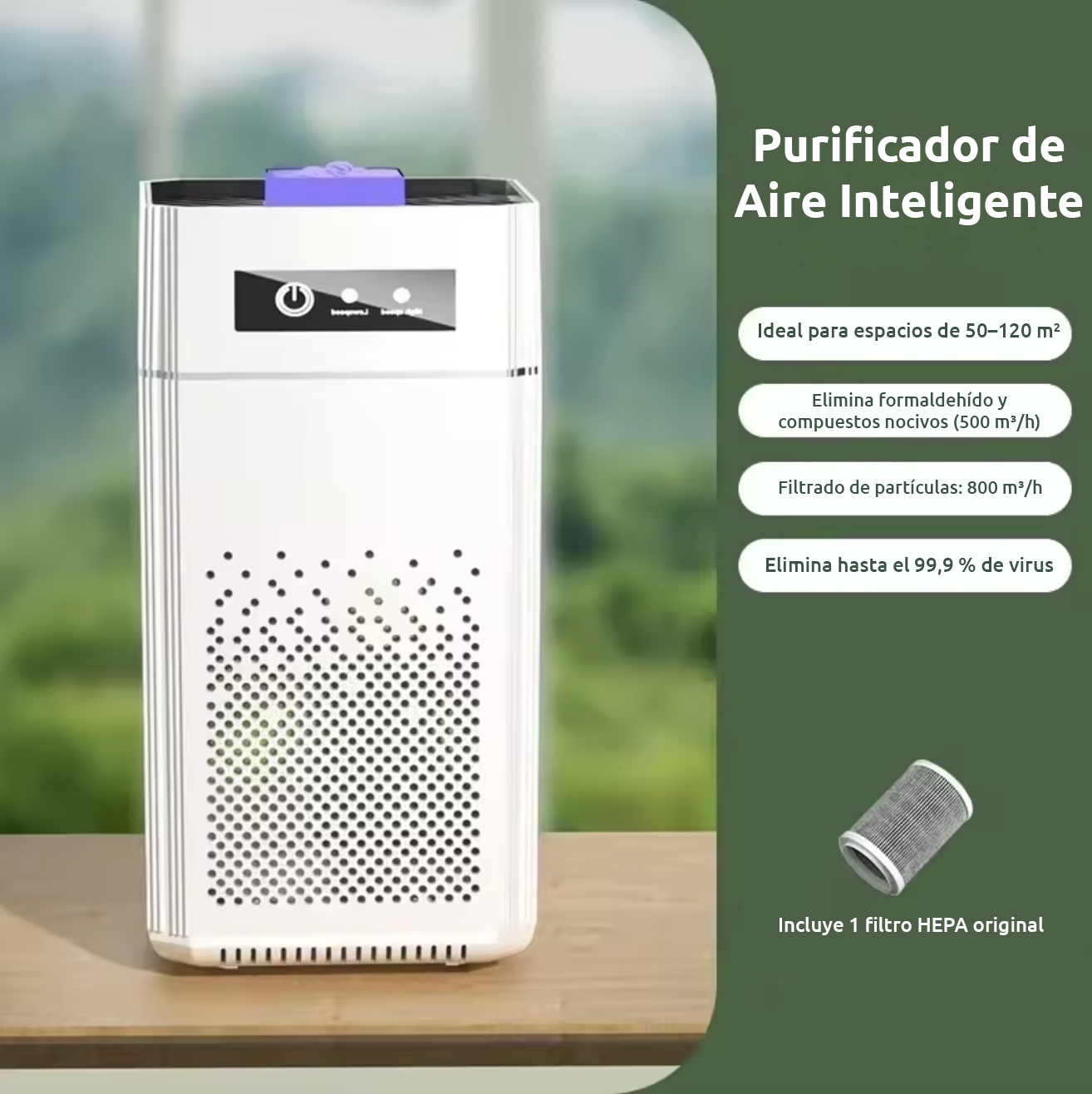 Purificador de aire HEPA silencioso 2 velocidades